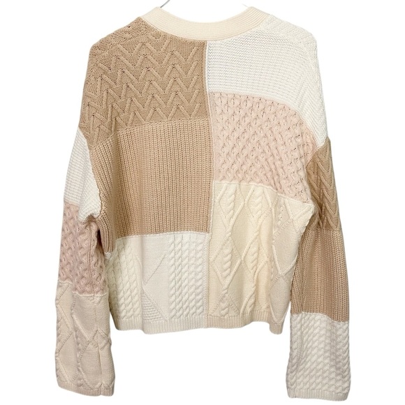 Rails Reese Cream Patchwork Mixed Cable Knit Oversized Cardigan Size L - Picture 12 of 16
